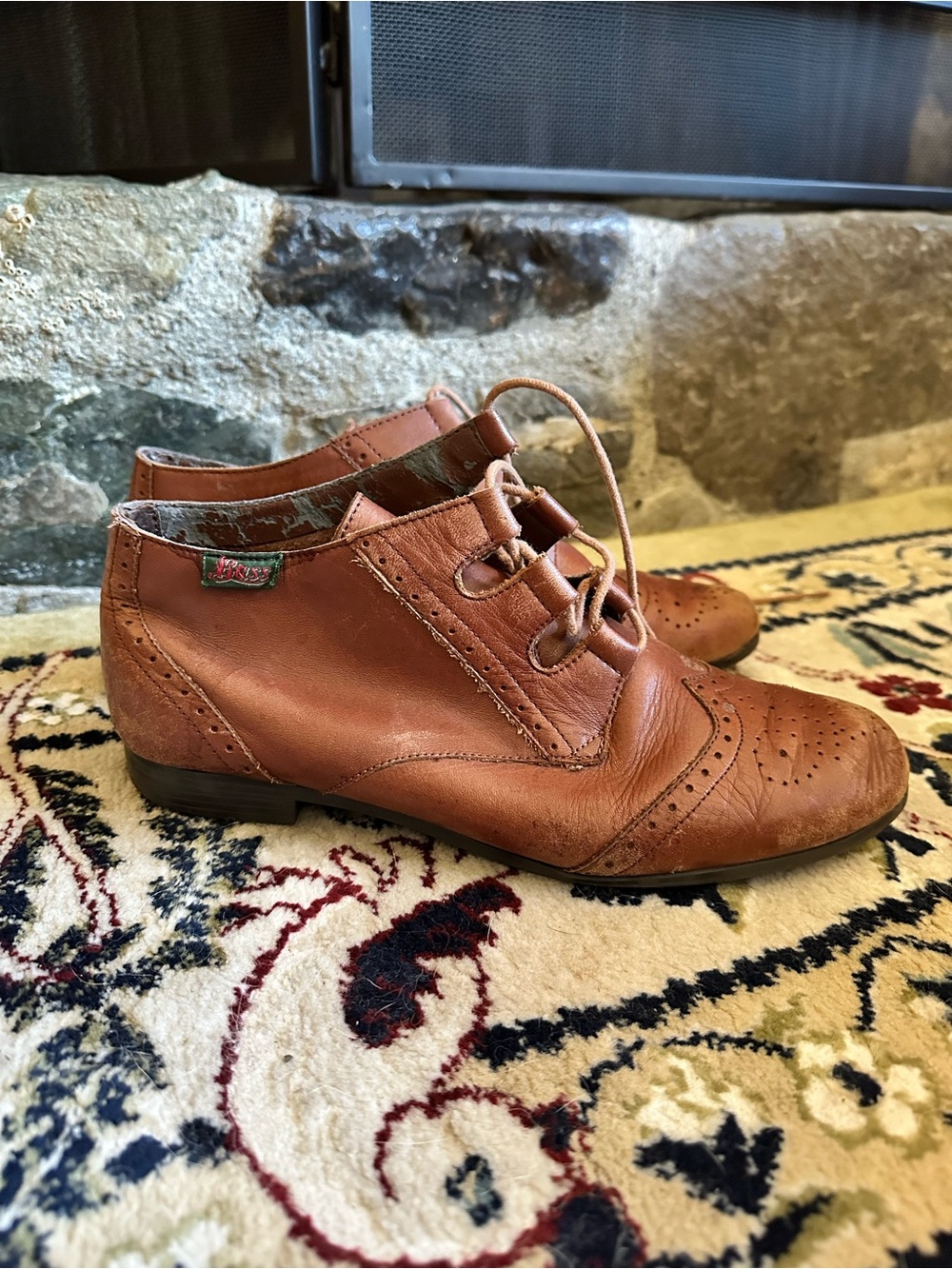 Women’s Brown Leather Lace-Up Brogue Booties by Bass